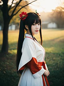 Mitsuri Kanroji Cosplay Woman in Traditional Anime Costume Outdoors