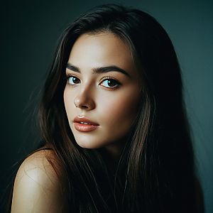 Close-up Portrait of Young Woman with Dark Hair