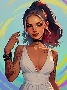 Confident Young Woman with Multicolored Hair and Tattoos