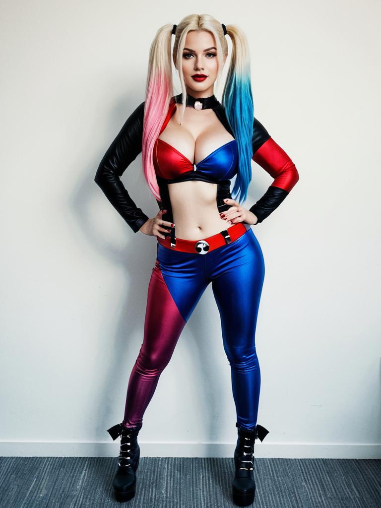 Harley Quinn Woman Cosplay Costume Red Blue Pigtails