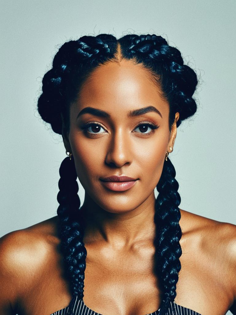 Woman With Tracee Ellis Ross Braided Hairstyle Fashion Editorial Portrait