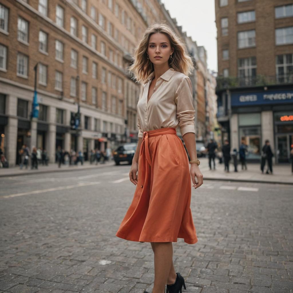 Confident Woman in City with Historic Buildings