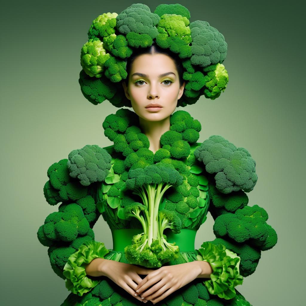 Woman in Broccoli-Inspired Green Fashion