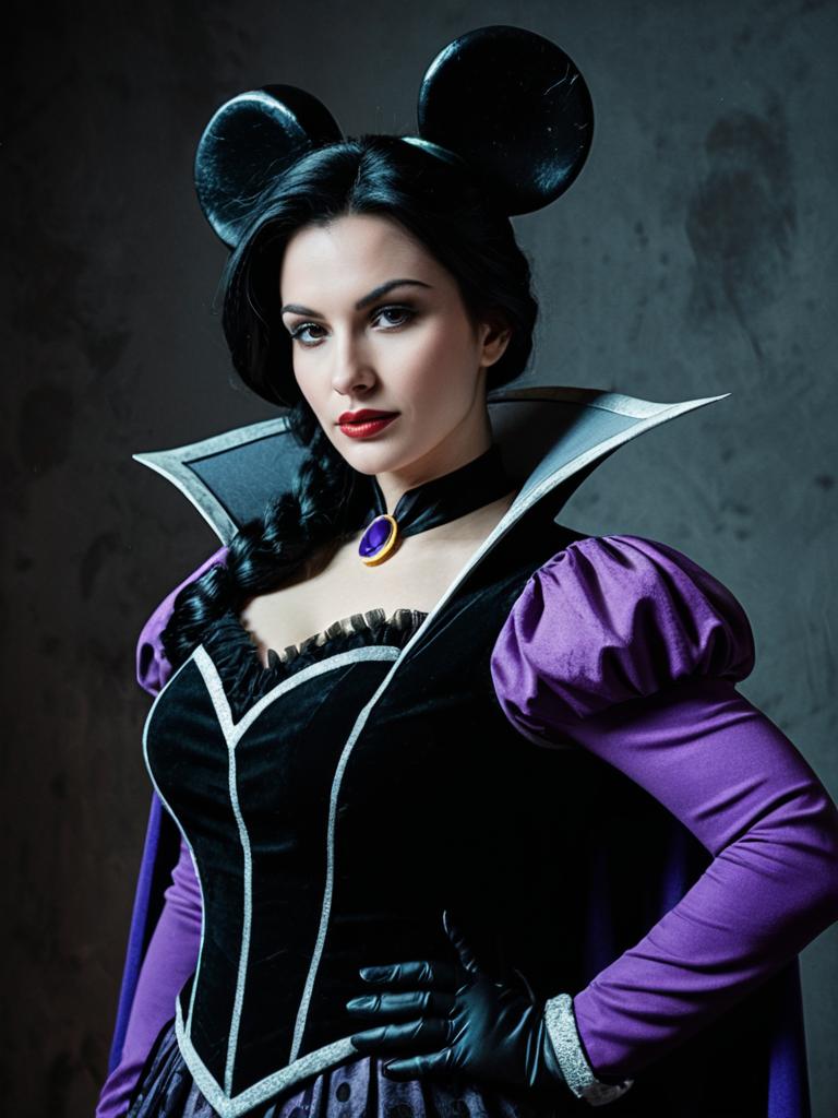 Photorealistic Disney Villain Woman Cosplay with Mickey Mouse Ears