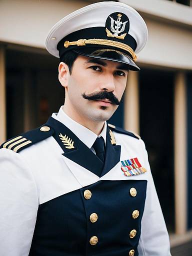 Distinguished Naval Admiral in Formal White and Black Uniform