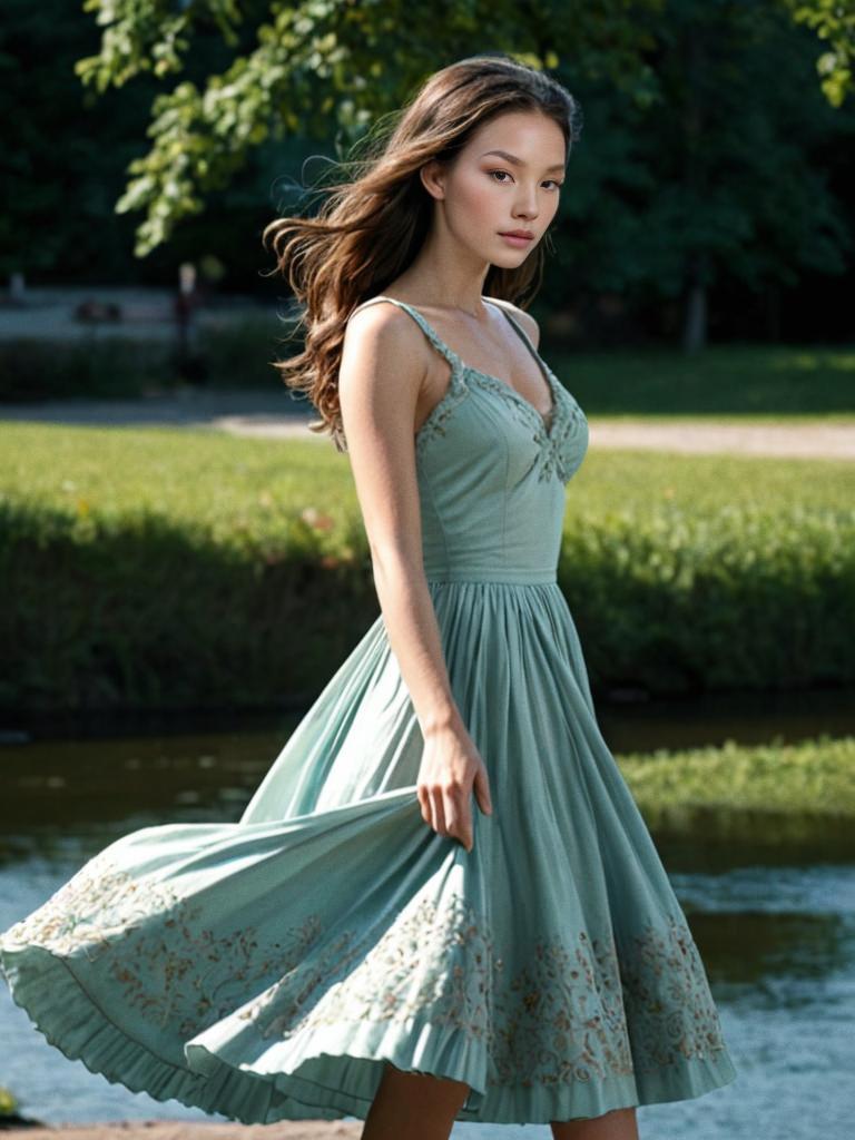 Graceful Woman in Pastel Green Dress