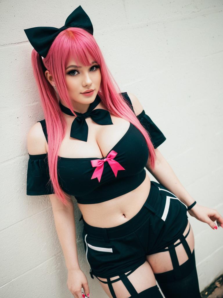 Zenless Zone Zero Cosplay Woman with Pink Hair in Black Outfit