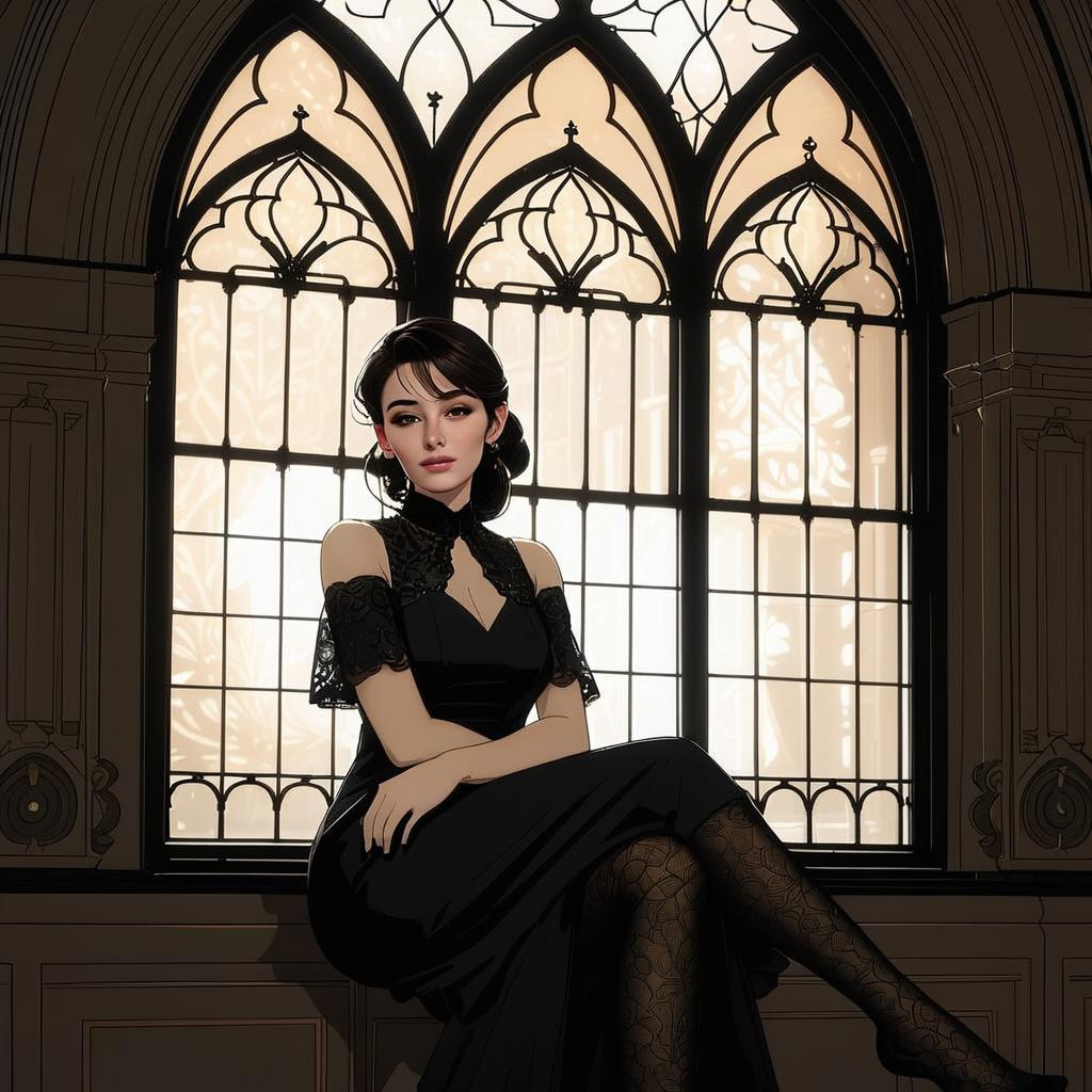 Elegant Woman by Stained Glass Window Elegant Woman by Stained Glass Window