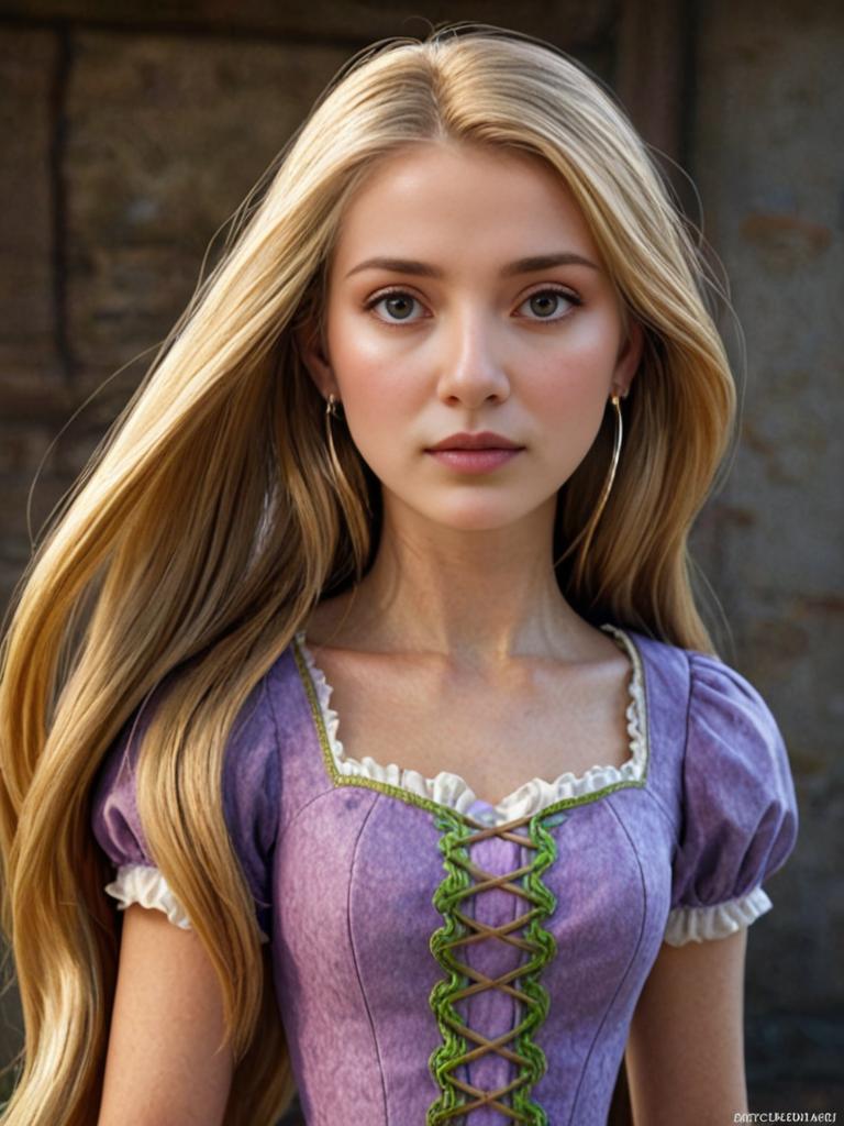 Woman Resembling Rapunzel in Rustic Setting