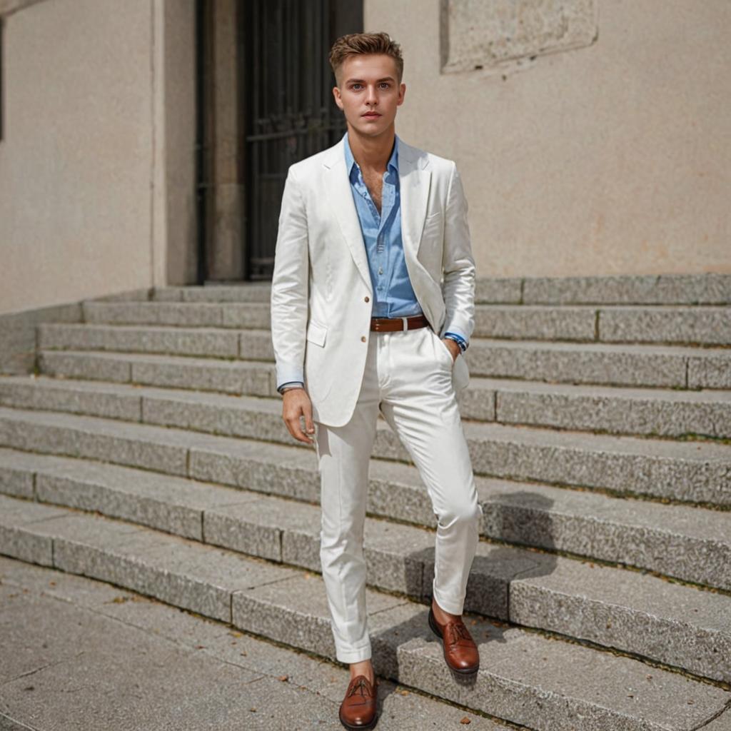 Confident Young Man in Stylish Summer Suit