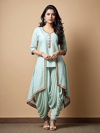 Elegant Woman in Pastel Green Dhoti Suit Salwar Full Body Portrait