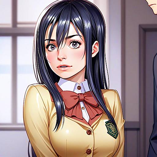 Anime Style Portrait of Young Woman in School Uniform