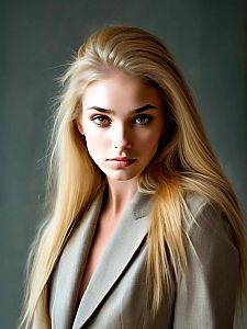 Confident Young Woman in Gray Blazer