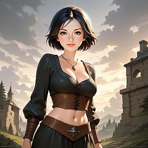 Confident Young Woman in Fantasy Setting