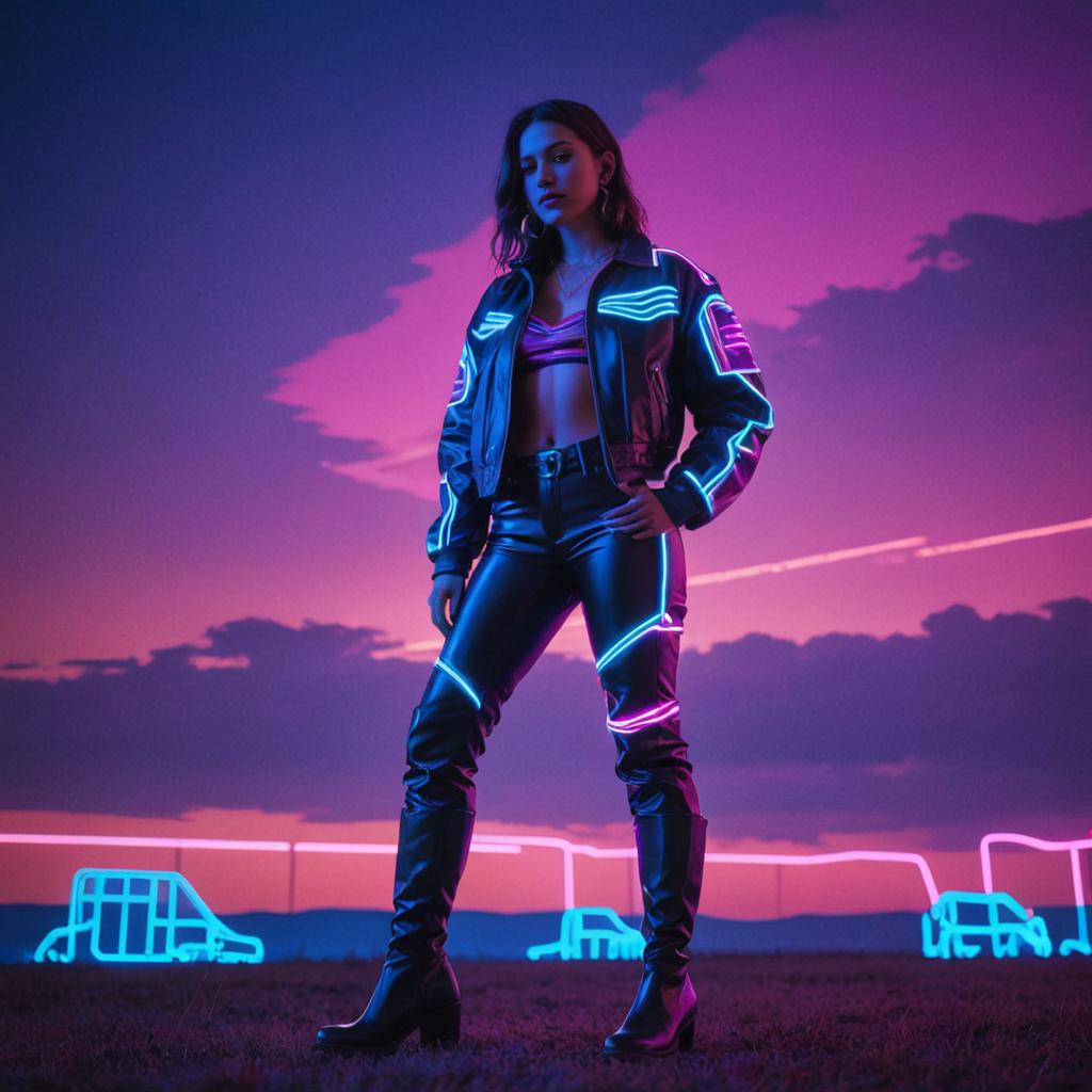 Futuristic Woman with Neon Outlines