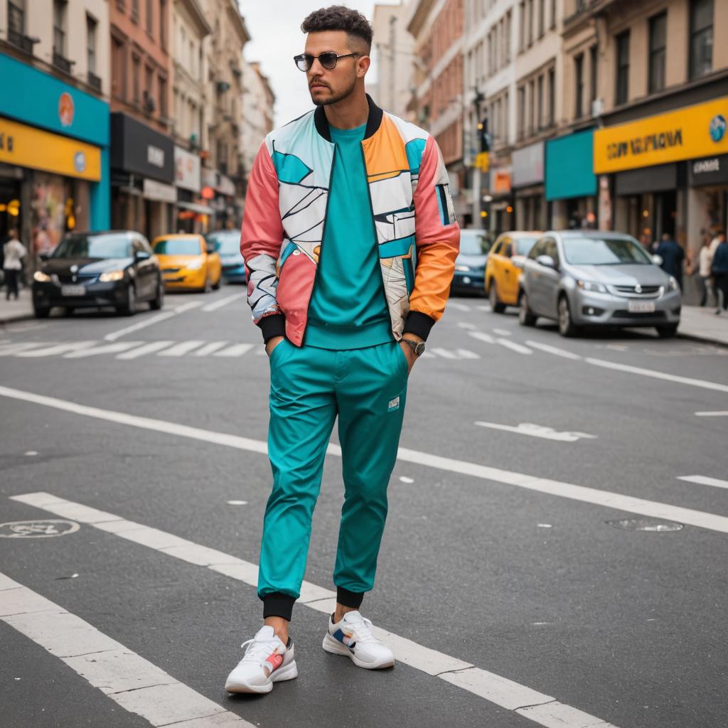 Confident Man in Retro Tracksuit in Busy City