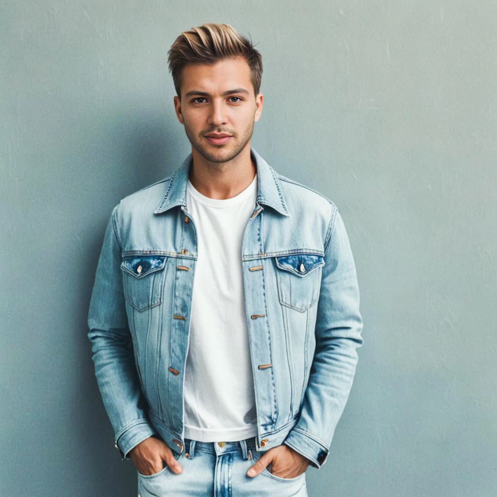 Stylish Young Man in Denim Jacket