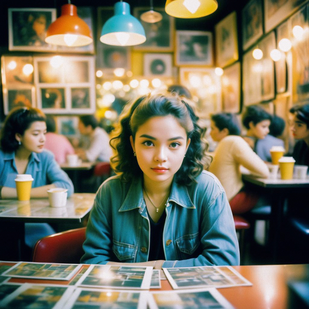 Confident Young Woman in Vibrant Café