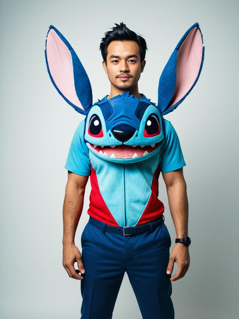 Man in Colorful Costume with Exaggerated Ears