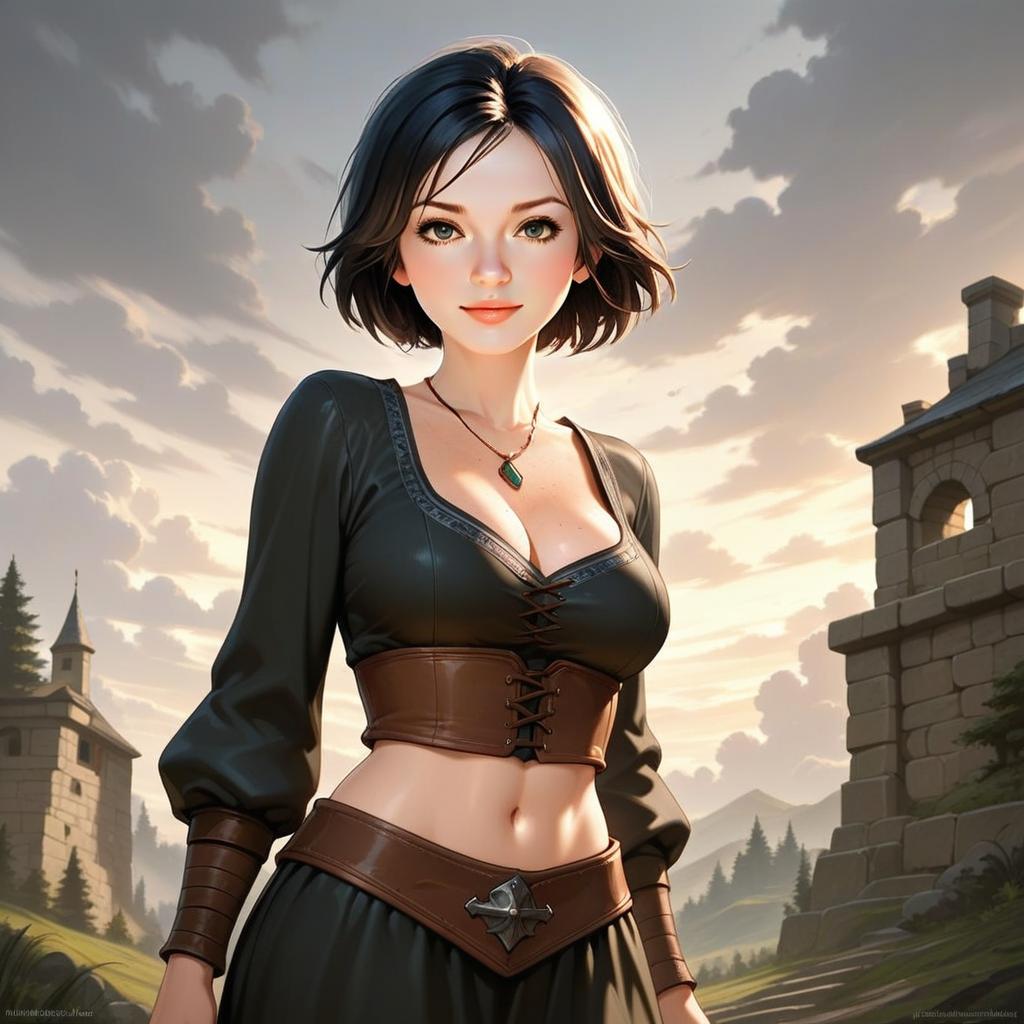 Confident Young Woman in Fantasy Setting Confident Young Woman in Fantasy Setting