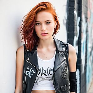 Confident Woman with Red Hair in Urban Street Style