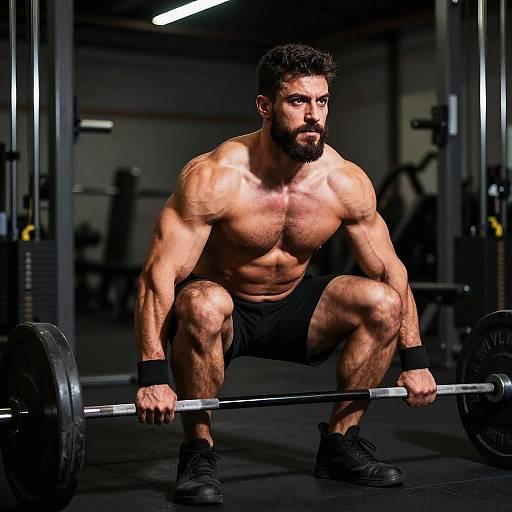 Muscular Man Performing Deadlift Strength Training at Gym