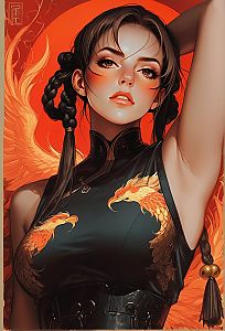 Confident Woman in Modern Braids with Phoenix Motifs