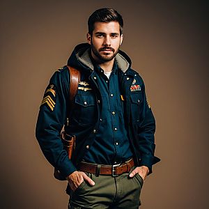 Confident Man in Vintage Military Outfit