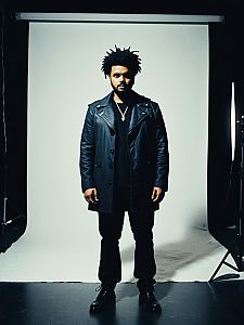 Man in Weeknd Costume Cinematic Realism Dramatic Studio Photo
