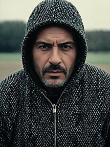 Serious Man in Textured Hoodie