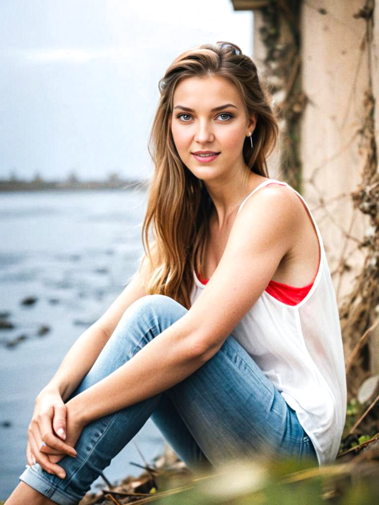 Young Woman by the Water - Relaxed Lifestyle Portrait