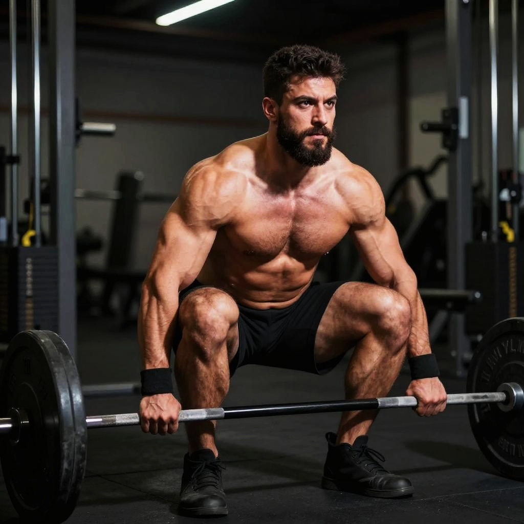 Muscular Man Performing Deadlift Strength Training at Gym