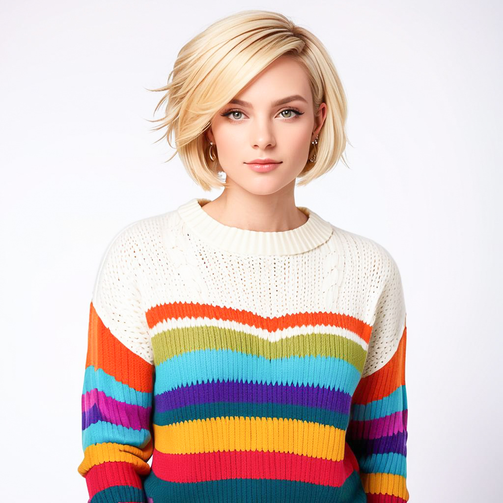 Stylish Woman in Colorful Knitted Sweater