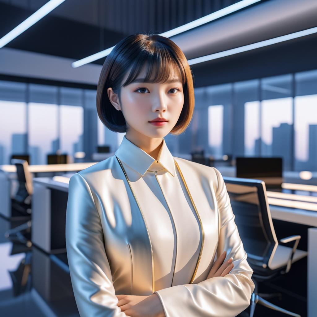 Confident Young Woman in Stylish Silver Suit