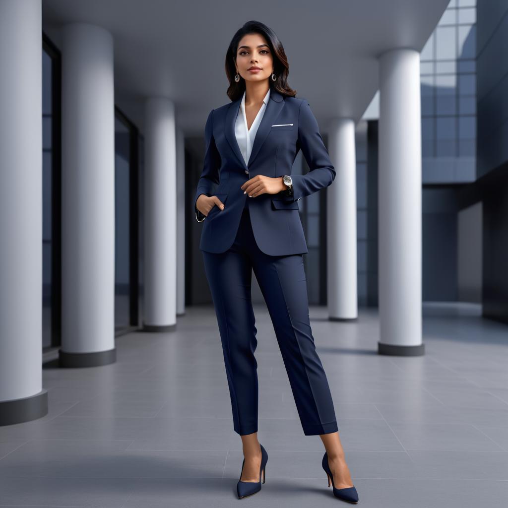 Confident Woman in Navy Business Suit