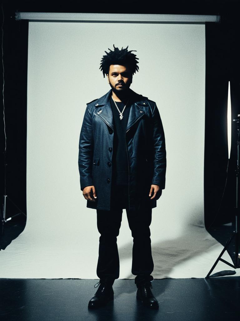 Man in Weeknd Costume Cinematic Realism Dramatic Studio Photo
