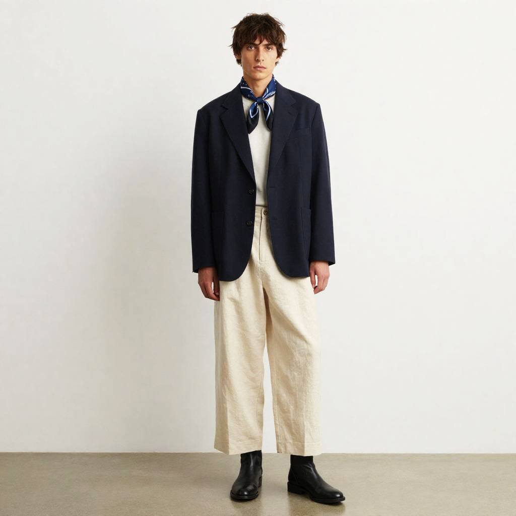 Gen Z Fashion: Minimalist Blazer and Wide-Leg Pants Look for Men