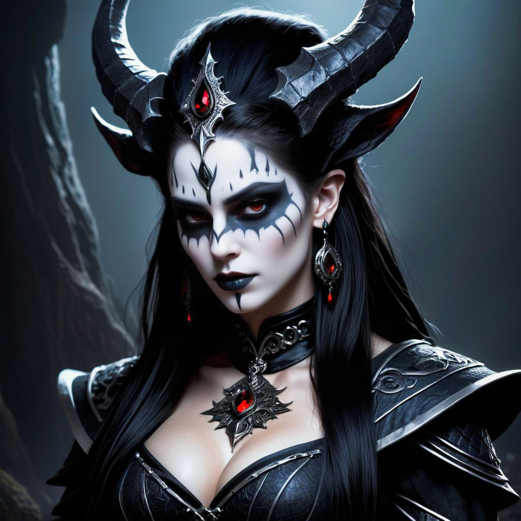 Dark Fantasy Woman with Dramatic Makeup and Costume