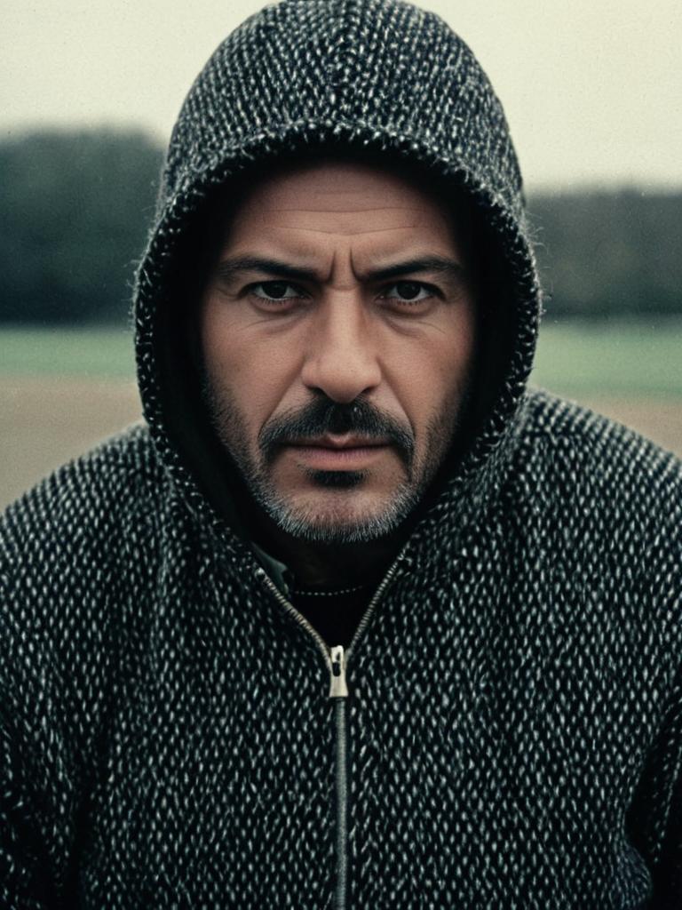 Serious Man in Textured Hoodie