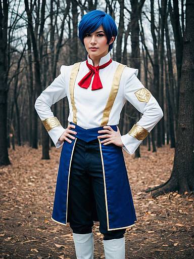 Fire Emblem Inspired Cosplay of Woman in Detailed Military-Style Outfit Outdoors