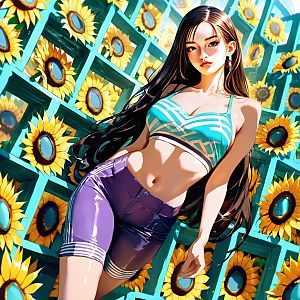 Confident Woman in Sunflower Background