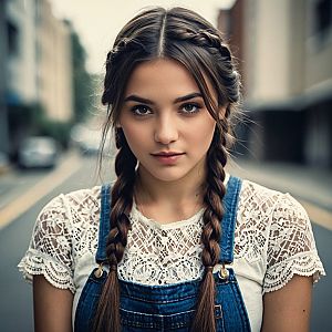 Confident Young Woman in Braids on Urban Street