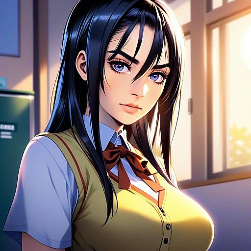 High-Quality Anime Style Portrait of Schoolgirl in Classroom