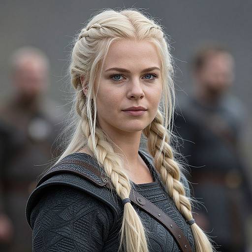 Blonde Woman in Medieval Armor with Braided Hair
