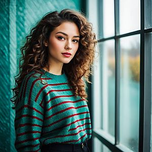 Thoughtful Woman by Window in Cozy Sweater