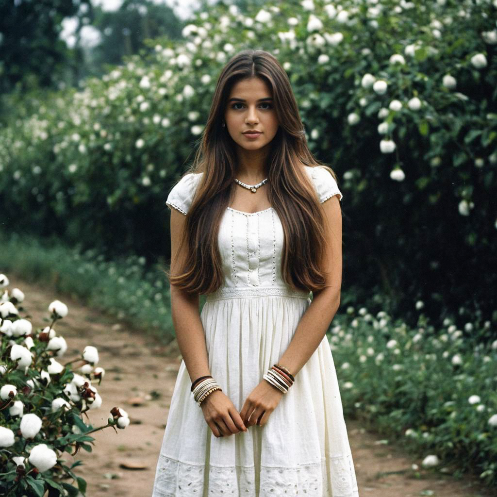 Young Woman in Cotton Field with Traditional Churidar Young Woman in Cotton Field with Traditional Churidar