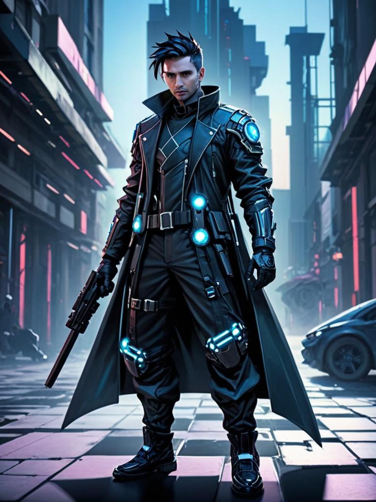 Futuristic man with high-tech weapon