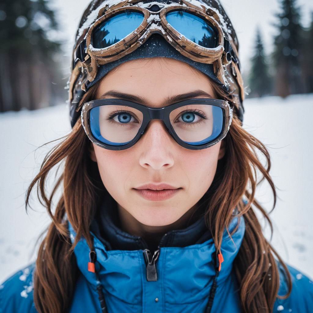 Young Woman in Snow Goggles Outdoors Young Woman in Snow Goggles Outdoors