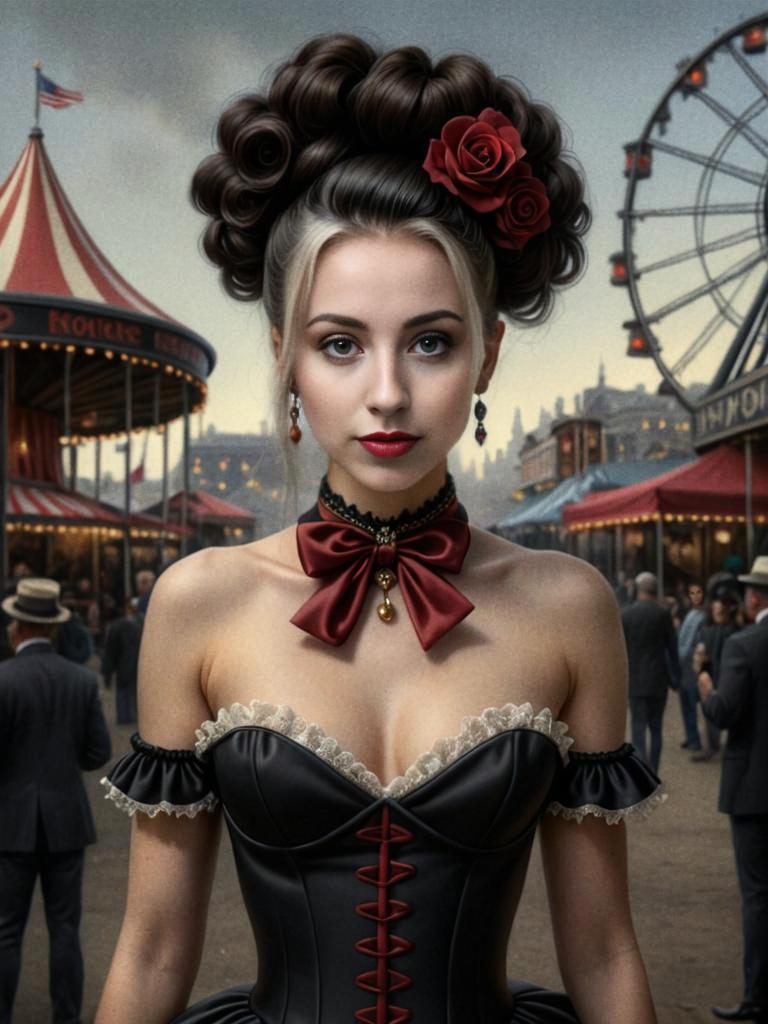 Elegant Woman in Vintage Corset Dress at Carnival