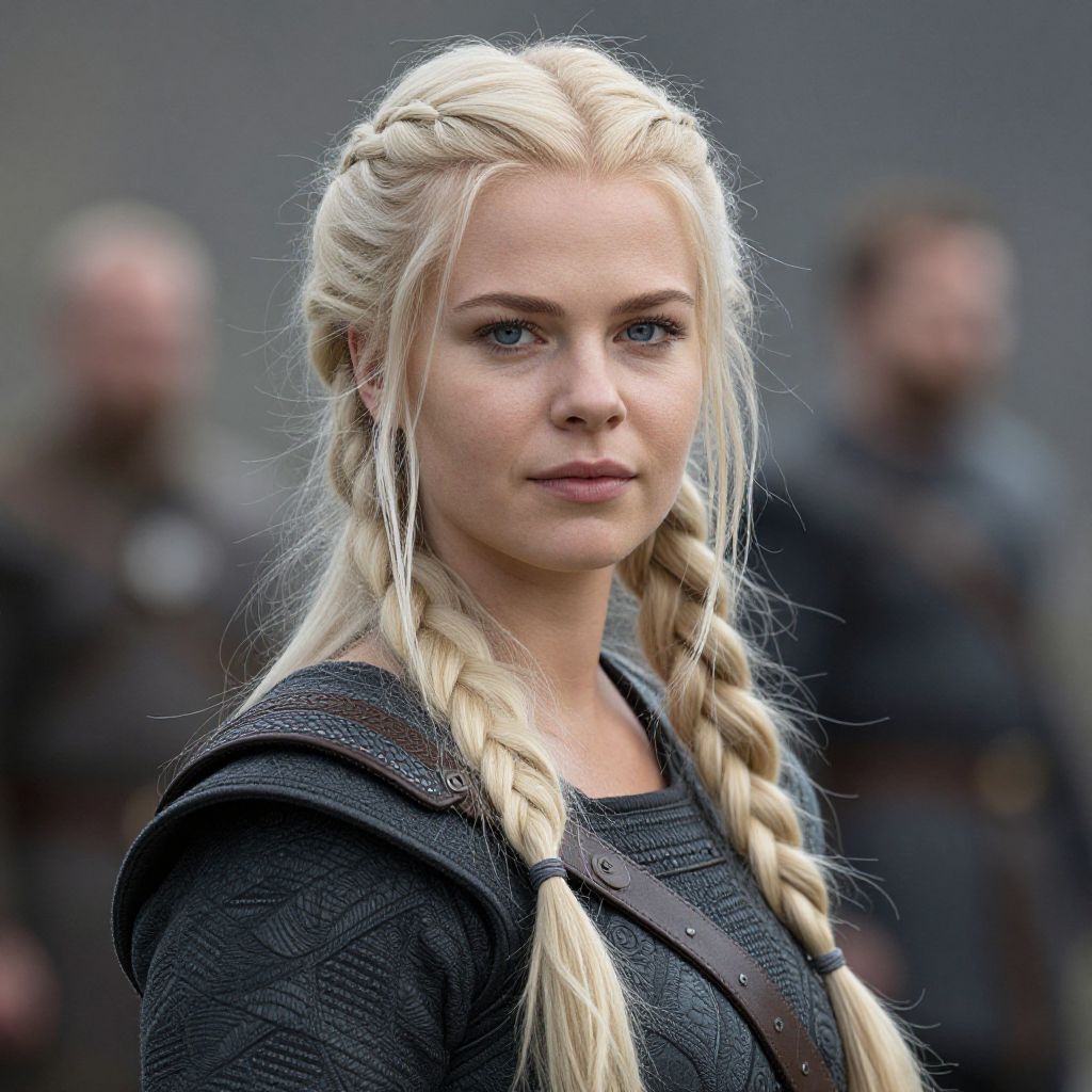 Blonde Woman in Medieval Armor with Braided Hair